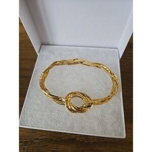 VTG 90s Gold Tone 5-Strand KNOT Bracelet "On Trend" Hook/Snap Close 7 Inch